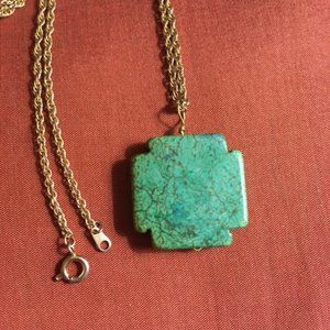 Green Turquoise Cross Pendant Necklace